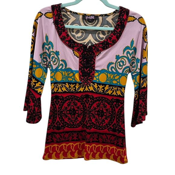 Hale Bob Mod Abstract Silk Jersey Blouse - Picture 6 of 7